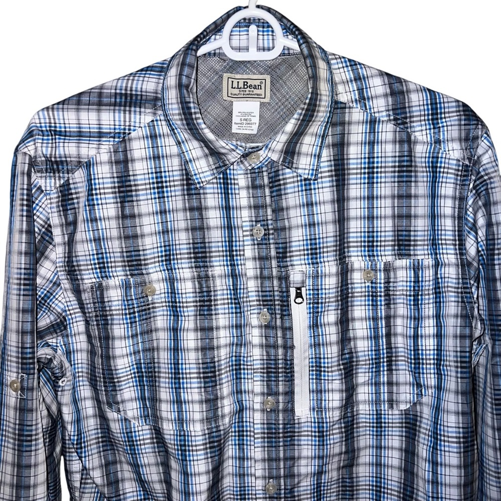 L.L. Bean‎ Shirt Cool Weave Plaid Roll Up Fishing Men's Multicolor Small 296977